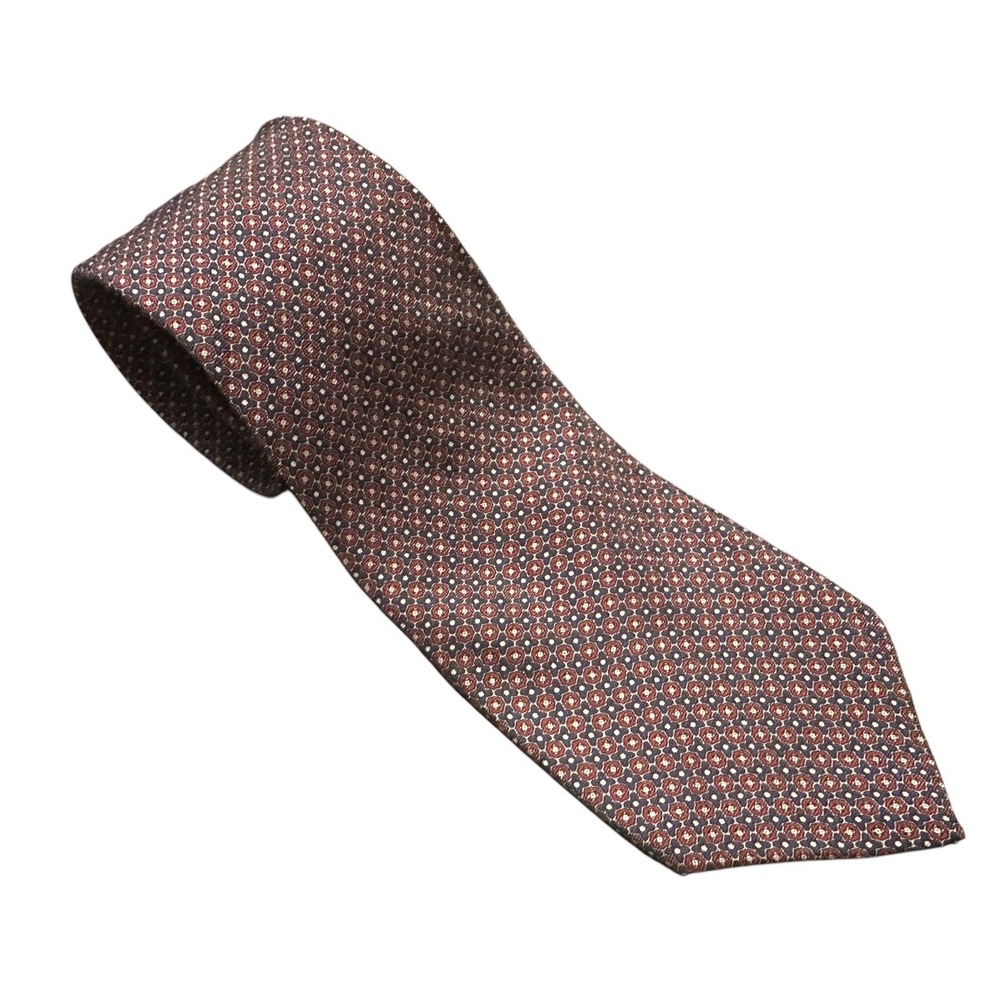 Christian Dior Monsieur Silk Tie Red Blue Geometric Medallion Woven in Italy USA